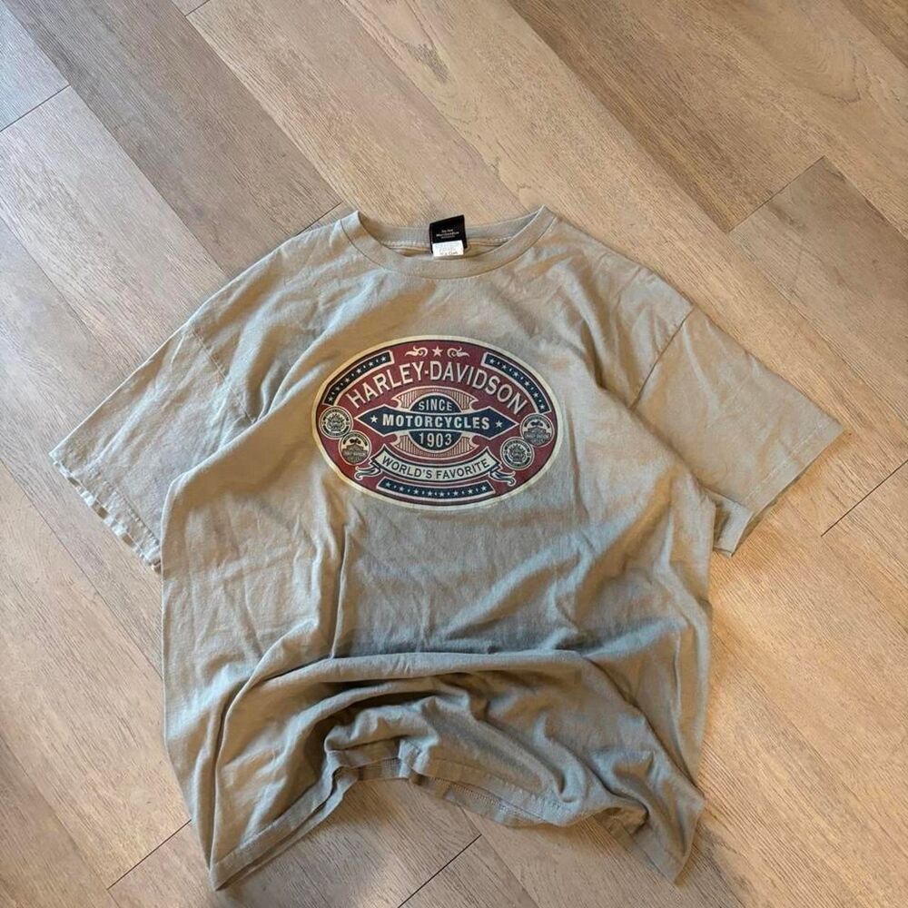 Harley-davidson Men's Khaki and Green T-shirt